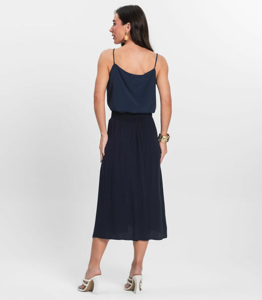Saia Midi Feminina em Viscose Sarjada Endless Azul