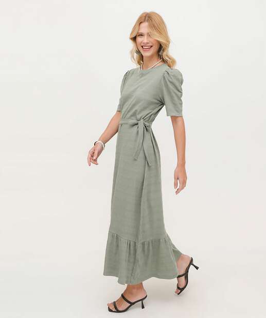 Vestido Midi Feminino Textura Amarração Marisa
