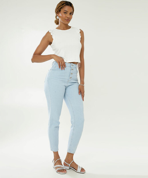 Blusa Regata Feminina Canelada Babado Marisa