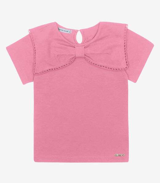 Image_Blusa Manga Curta Cotton Decote Laço Trick Nick Rosa