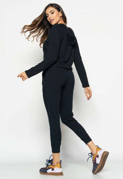 Casaco  Comfy Malha Canelada Com Capuz Preto