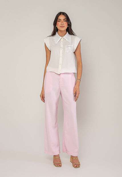 Blusa Alfaiataria Com Gola Em Renda E Bolso Decorado Branco Salvatore