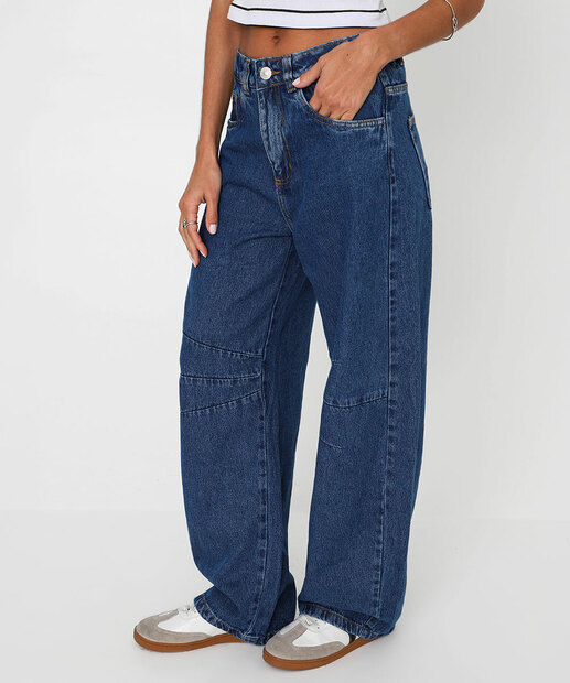 Calça Jeans Feminina Balloon Bolsos Sawary Azul