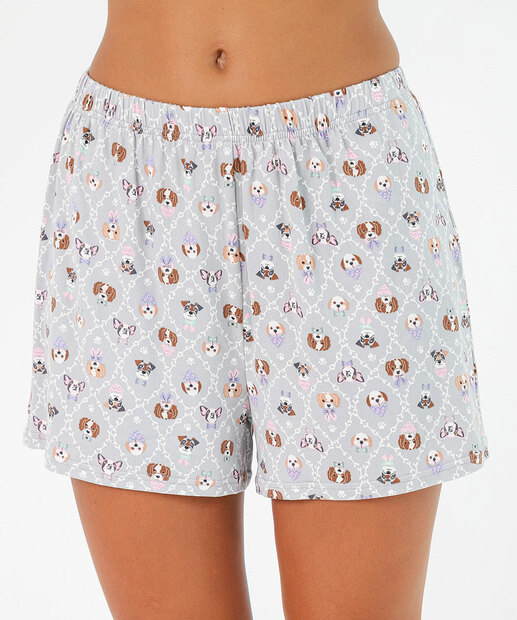 Pijama Americano Feminino Cachorros Marisa Cinza