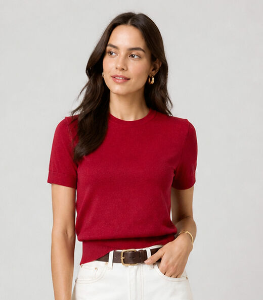 Image_Blusa Feminina Manga Curta Em Tricot Infinita Cor Vermelho