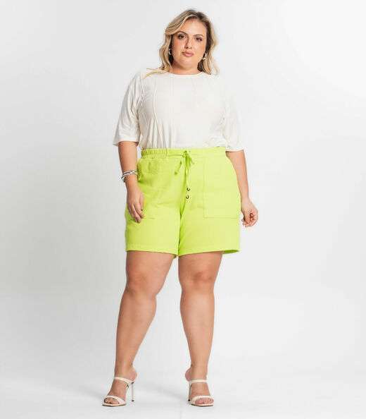 Blusa Manga Curta Feminina Plus Size Secret Glam Bege