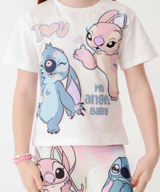 Conjunto Infantil Tie Dye Stitch E Angel Disney Tam 4 a 10