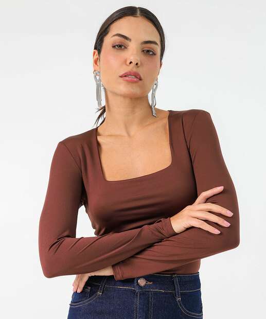 Image_Blusa Feminina Lisa Manga Longa Marisa Marrom