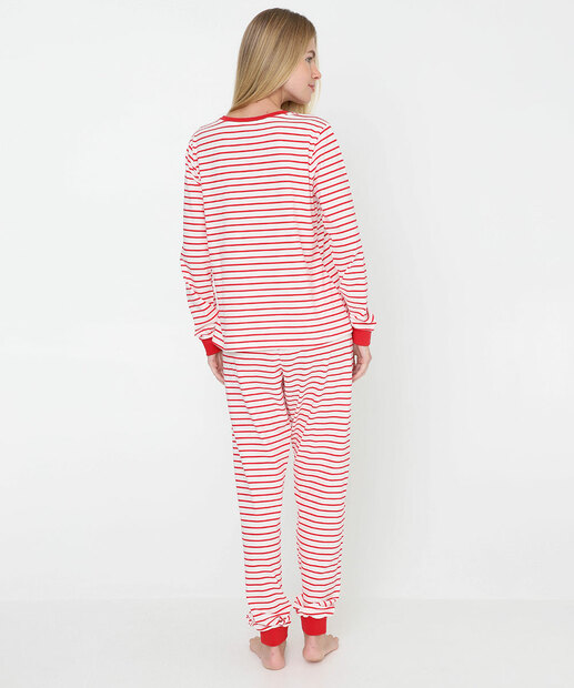 Pijama Feminino Hello Kitty Listrado Manga Longa Vermelho