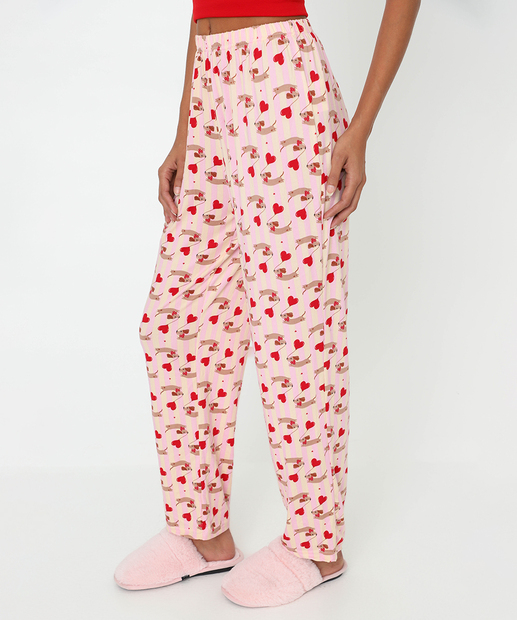 Calça Pijama Feminino Avulso Estampa Cachorros Marisa Rosa