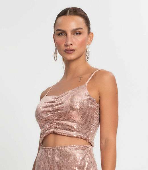 Top Cropped Em Paetê Endless Unica