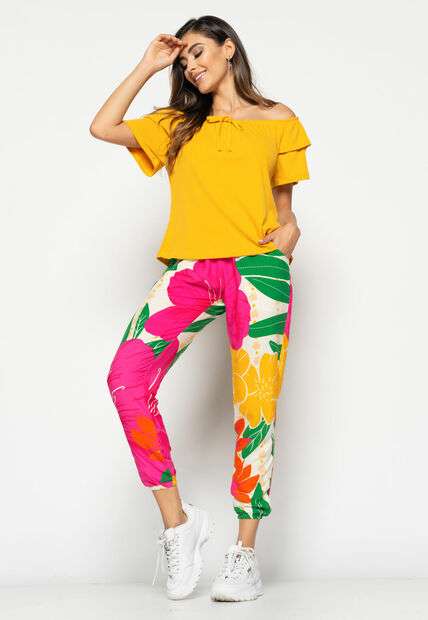 Blusa  Ombro A Ombro Canelada Mostarda