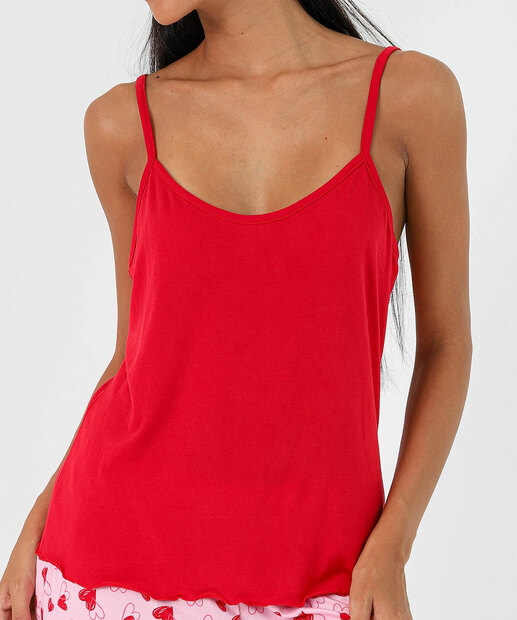 Pijama Feminino Corações Sem Manga Marisa Vermelho