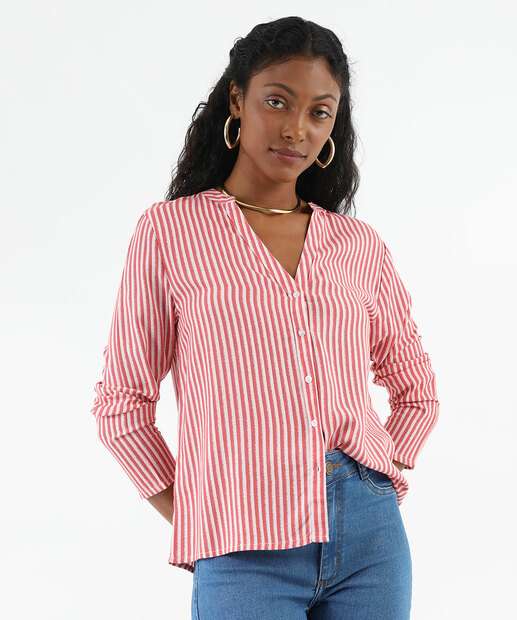 Image_Camisa Feminina Listrada Manga Longa Marisa Bege