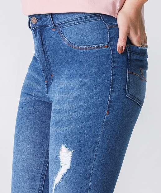 Calça Jeans Skinny Puídos Feminina