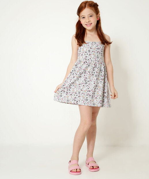 Vestido Infantil Estampado Alças Finas Tam 4 a 10