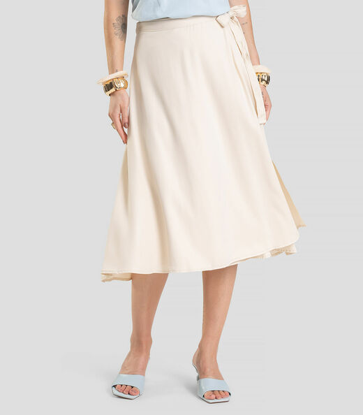 Saia Feminina Midi Envelope Dianna Bege