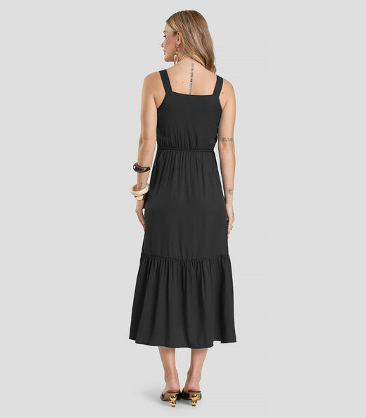 Vestido Midi em Viscose Rajada Dianna Preto