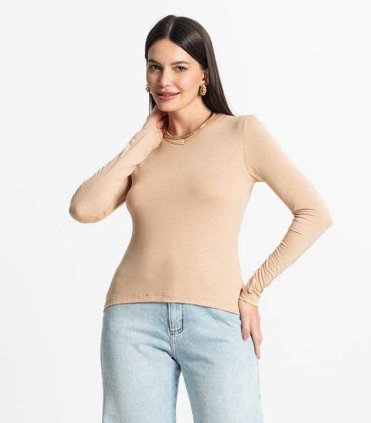 Image_Blusa Manga Longa Decote V Básica Select Bege