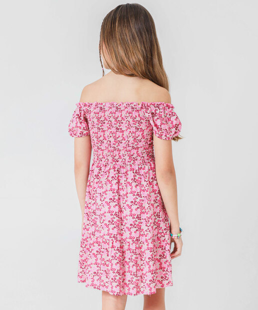 Vestido Juvenil Ciganinha Lastex Floral Marisa Tam 10 a 16 Rosa