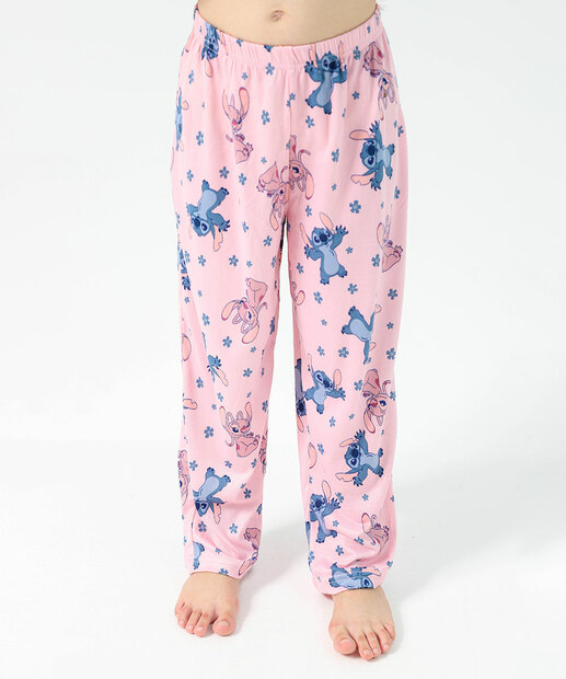 Pijama Infantil Stitch Manga Longa Tam 4 a 12 Rosa