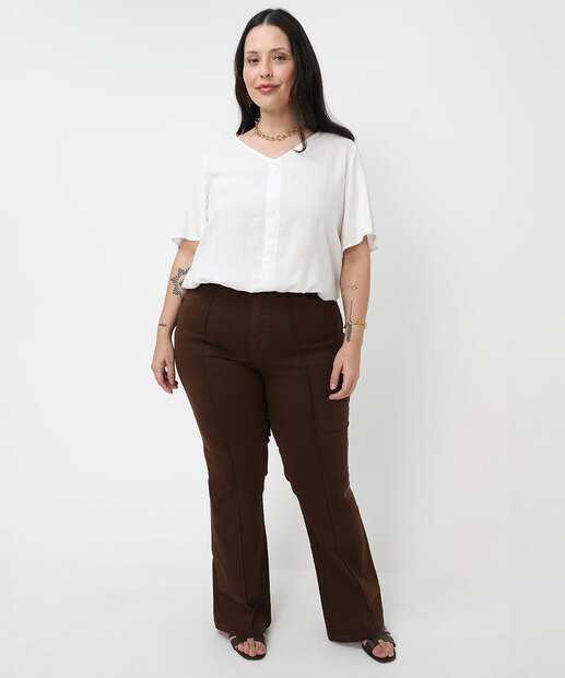 Blusa Plus Size Feminina Manga 7/8 Brilho Lurex Marisa Bege