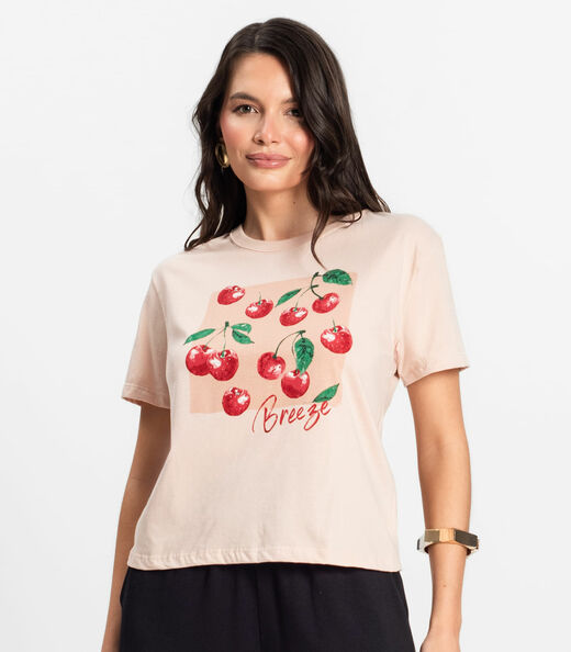 Camiseta Manga Curta Feminina Meia Malha Rovitex Rosa