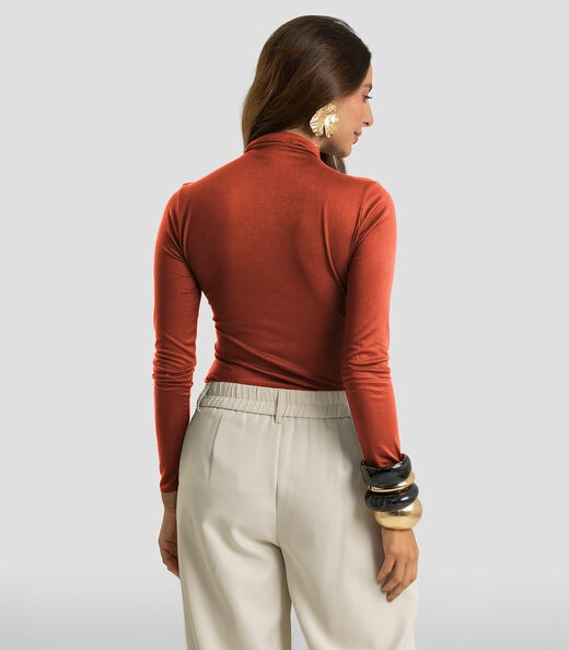 Body Feminino Malha Delicate Com Gola Alta Dianna Laranja