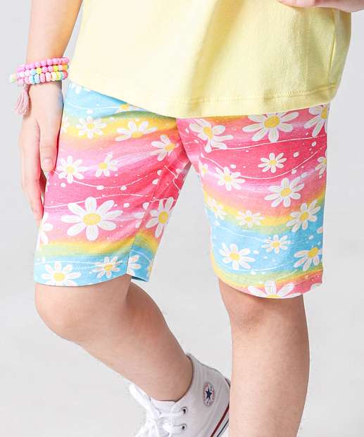 Conjunto Infantil Estampa Flores Marisa Tam 4 a 10 Amarelo