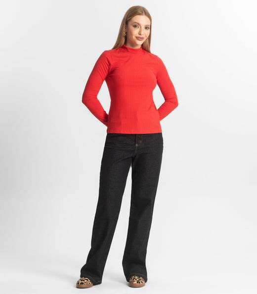 Blusa Manga Longa Feminina Canelada Select Vermelho