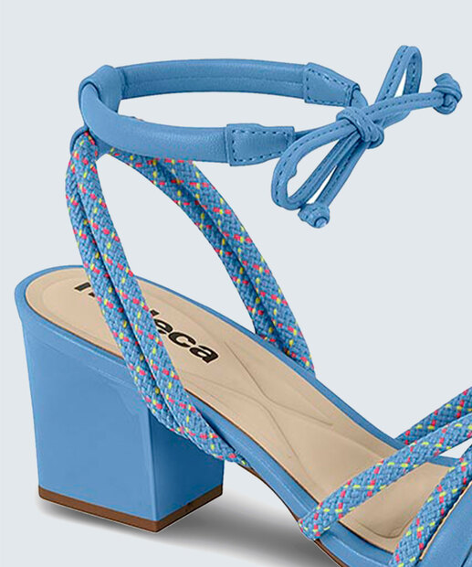 Sandália Salto Grosso Feminina Amarração Moleca