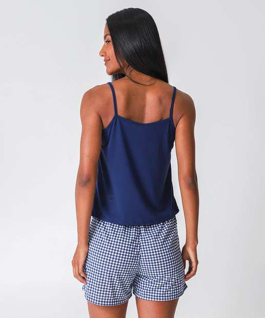 Pijama Feminino Estampa Xadrez Alças Finas Marisa
