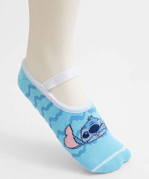 Meia Sapatilha Feminina Estampa Stitch Azul