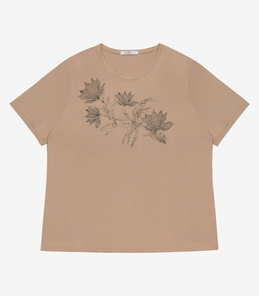 Blusa Manga Curta Com Estampa Plus Secret Glam Marrom