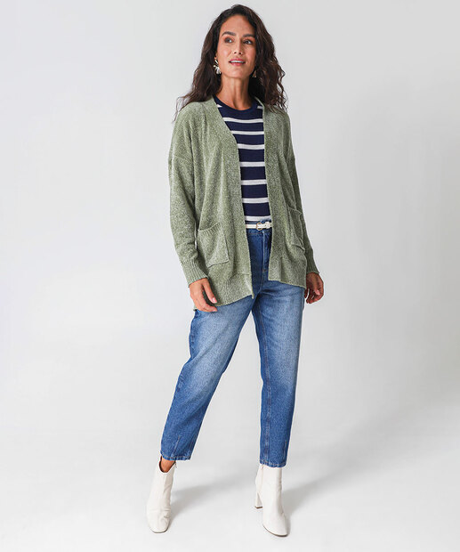 Cardigan Feminino Chenille Alongado Marisa Verde