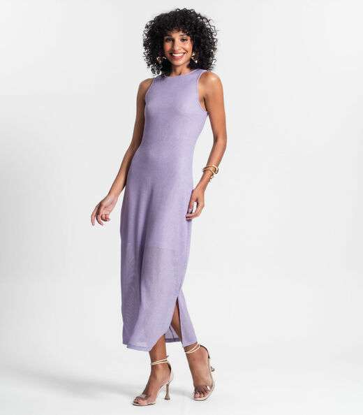 Vestido Longo Com Fenda Rovitex Roxo