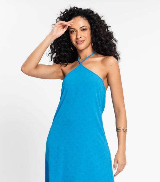 Vestido Midi De Alça E Babados Em Air Flow Rovitex Azul