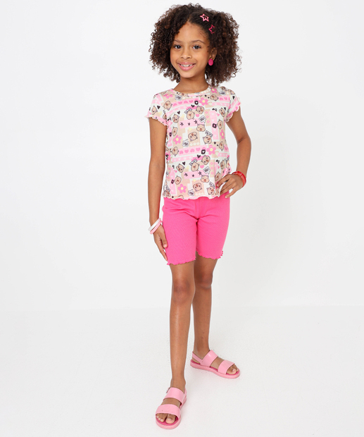 Conjunto Infantil Capivara Manga Curta Marisa Tam 4 a 10 Rosa