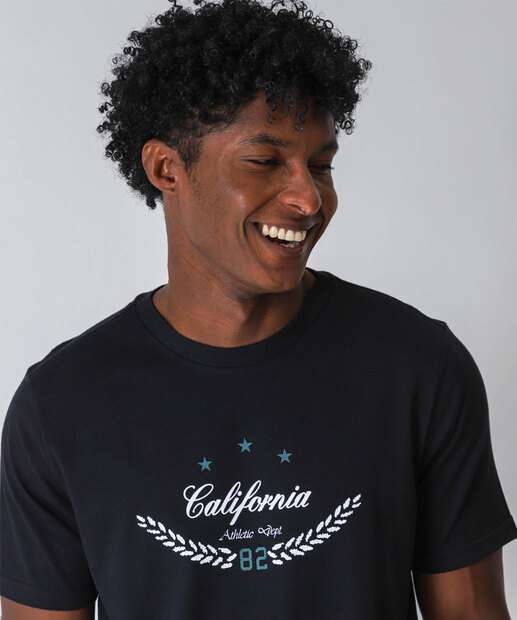 Camiseta Masculina Estampada Manga Curta Marisa Preto