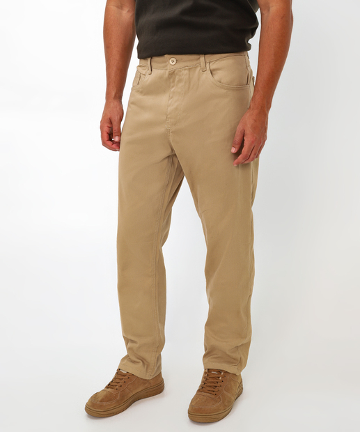 Calça Masculina Slim Sarja Bolsos Vizzy Bege