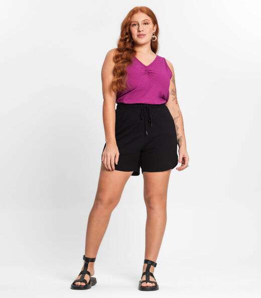 Regata Plus Size Em Ribana Canelada Secret Glam Roxo