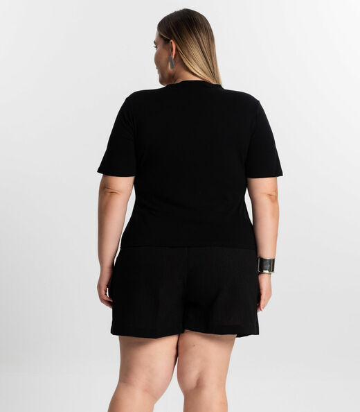 Blusa Feminina Plus Size Manga Evasê Secret Glam Preto