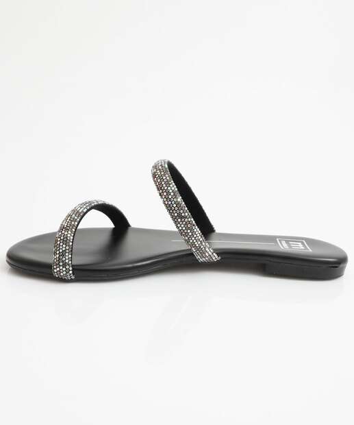 Rasteirinha Feminina Tiras Strass Moleca Preto