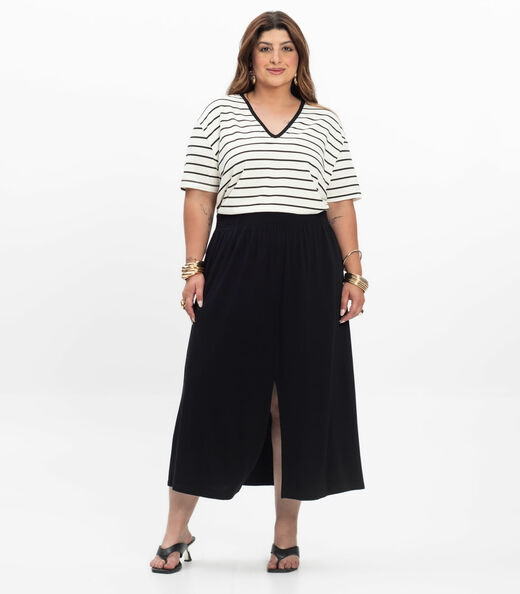 Blusa Feminina Plus Size Gola V Secret Glam Bege