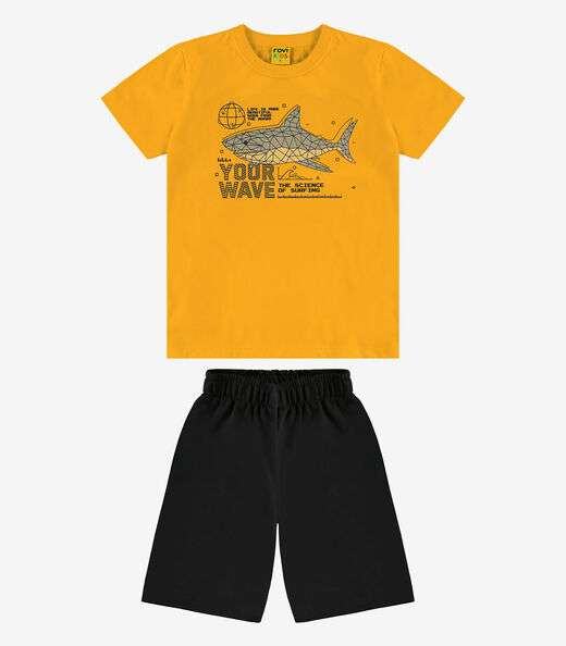 Conjunto Infantil Camiseta Com Bermuda Rovi kids Amarelo
