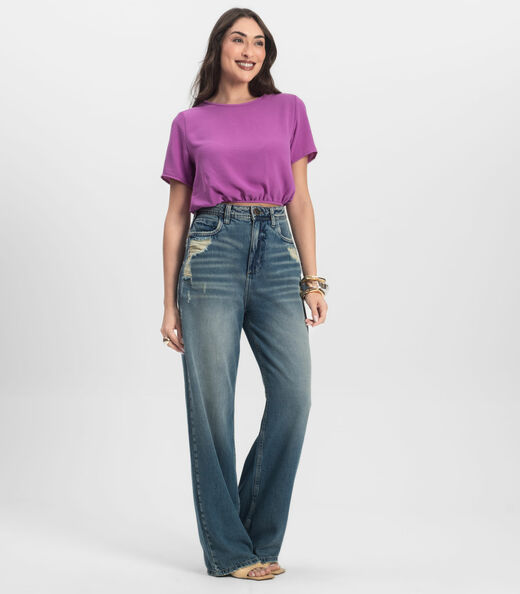 Blusa Feminina Manga Curta Infinita Cor Roxo