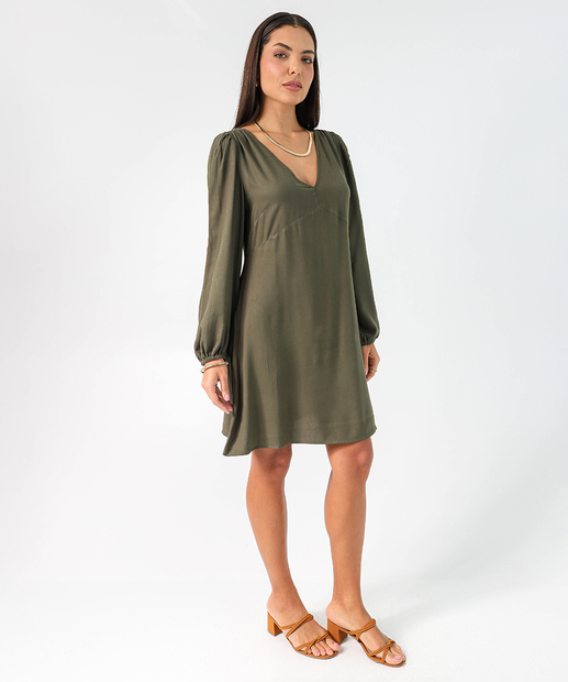  Vestido Feminino Amarração Manga Longa Marisa Verde