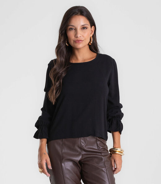 Image_Blusa Feminina Manga Longa Com Lastex Endless Preto