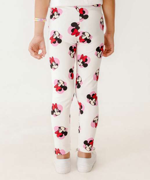 Calça Infantil Legging Minnie Disney Tam 4 a 10 Off White
