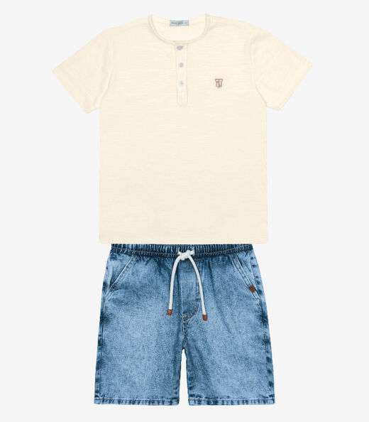 Conjunto Camiseta Com Bermuda Trick Nick Bege